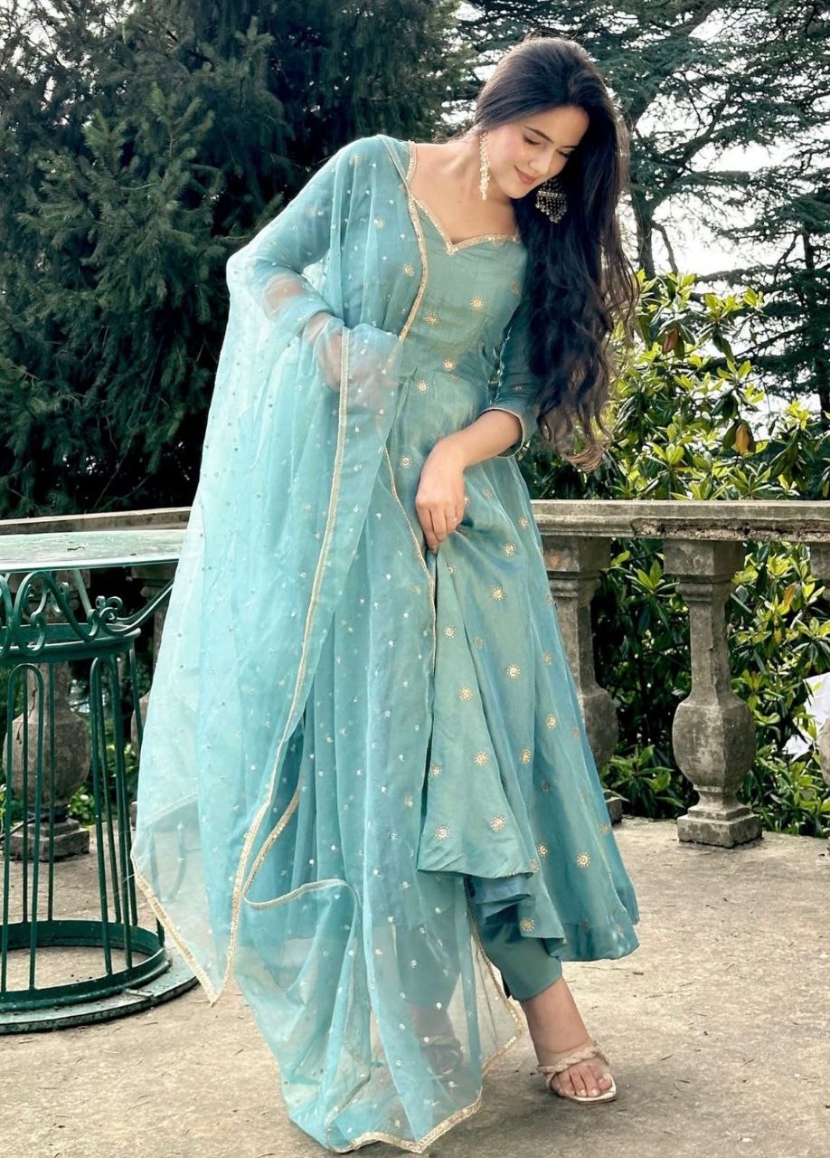 Premium Barbary Silk Embroidered Kurti with Twill Net Dupatta | Elegant Festive & Party Wear